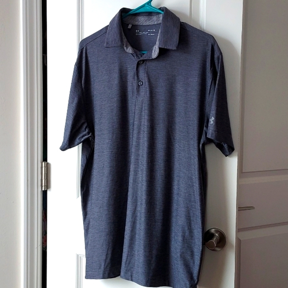 Underarmor short sleeve button-up tee medium grey/black